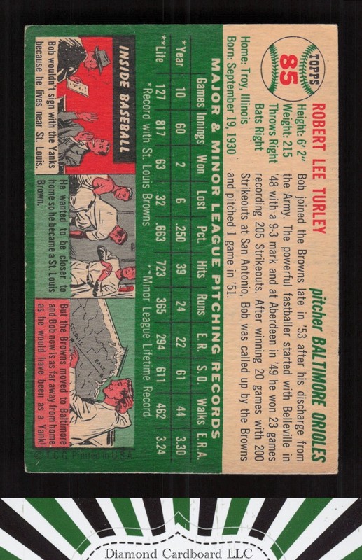 1954 Topps #85 Bob Turley VGEX (ST) e, back