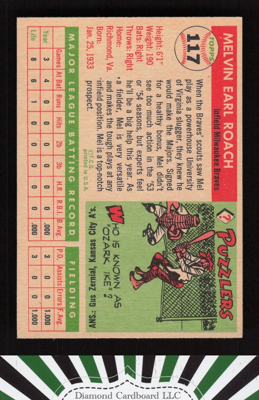 1955 Topps #117 Mel Roach VGEX+ o, back