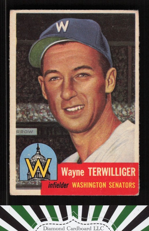 1953 Topps #159 Wayne Terwilliger : Bio uses white text FR c, front