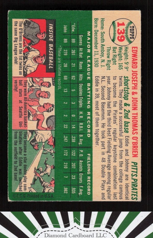 1954 Topps #139 Ed & John O'Brien VGEX g, back