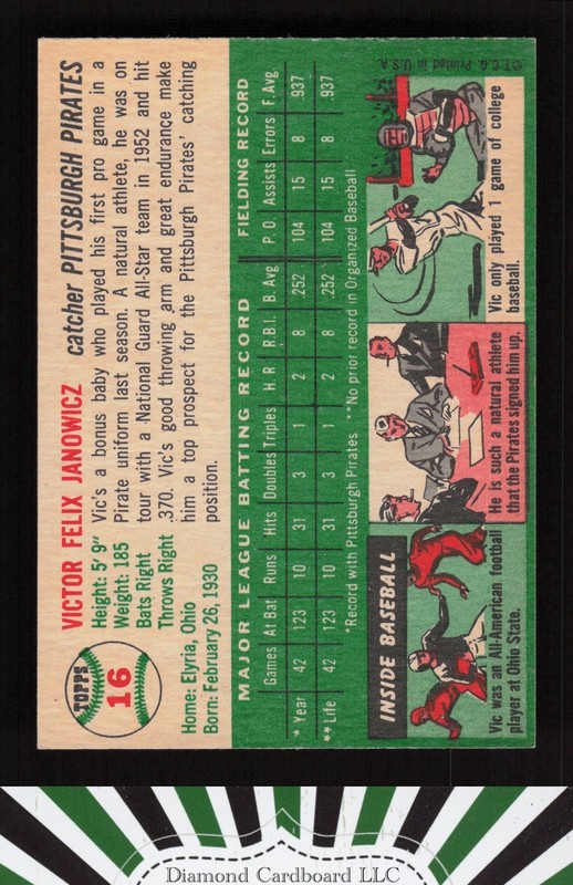 1954 Topps #16 Vic Janowicz EXMT (MC) m, back