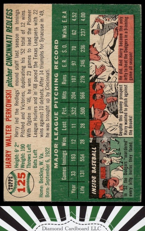 1954 Topps #125 Harry Perkowski VGEX+ g, back