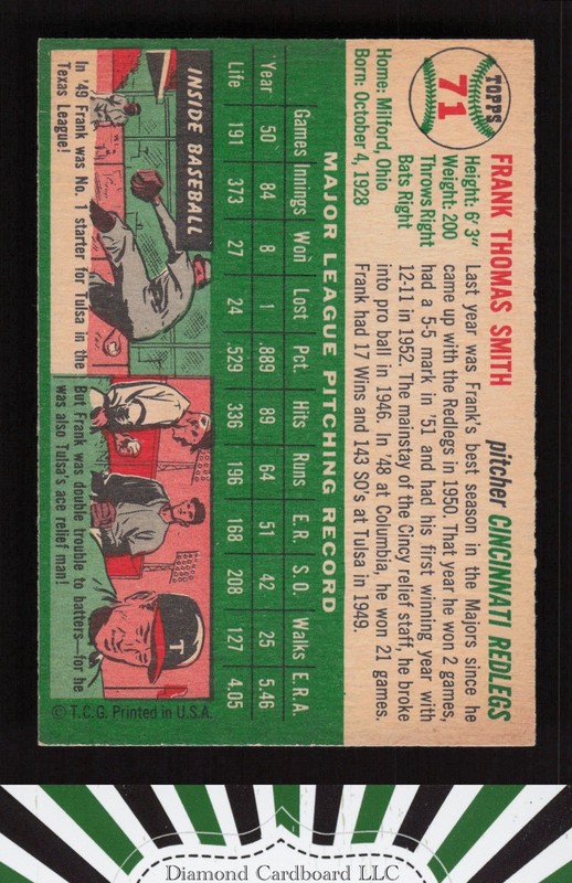 1954 Topps #71 Frank Smith EXMT f, back