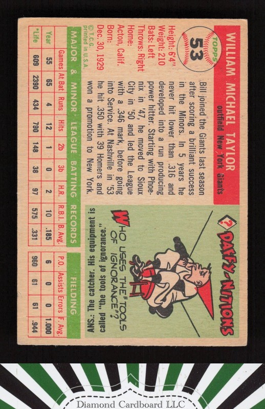 1955 Topps #53 Bill Taylor VGEX [CENTERED] p, back