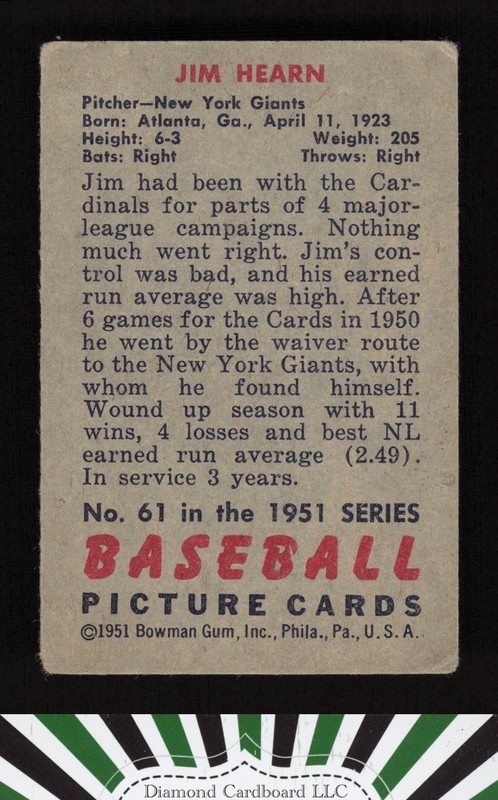 1951 Bowman #61 Jim Hearn GD+, back
