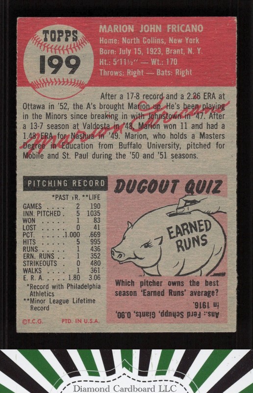 1953 Topps #199 Marion Fricano EXMT+ h, back