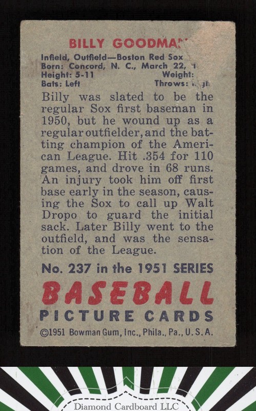 1951 Bowman #237 Billy Goodman PR, back