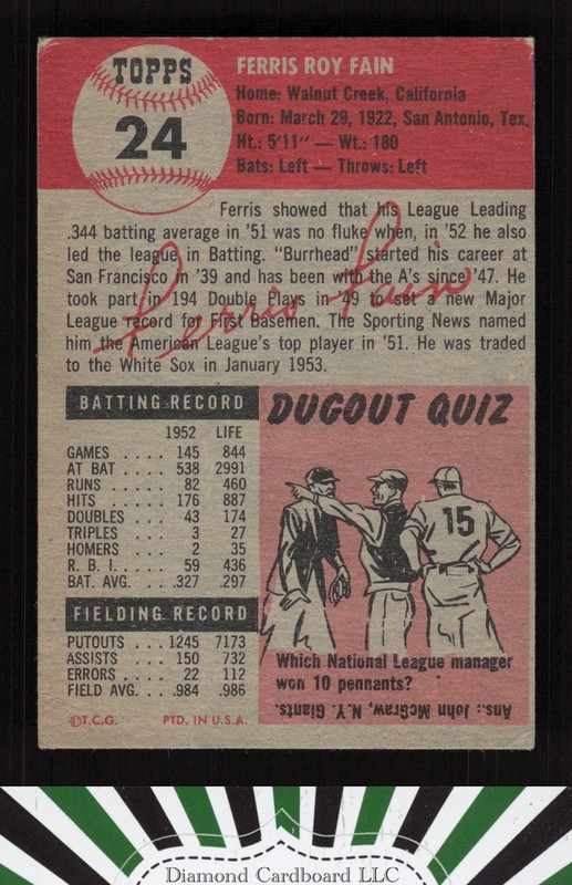 1953 Topps #24 Ferris Fain VG e, back