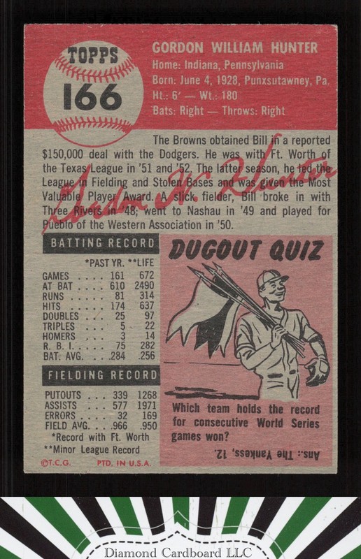 1953 Topps #166 Billy Hunter VGEX g, back