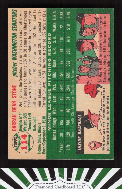 1954 Topps #114 Dean Stone EX l, back