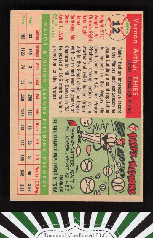 1955 Topps #12 Jake Thies VGEX+ l, back