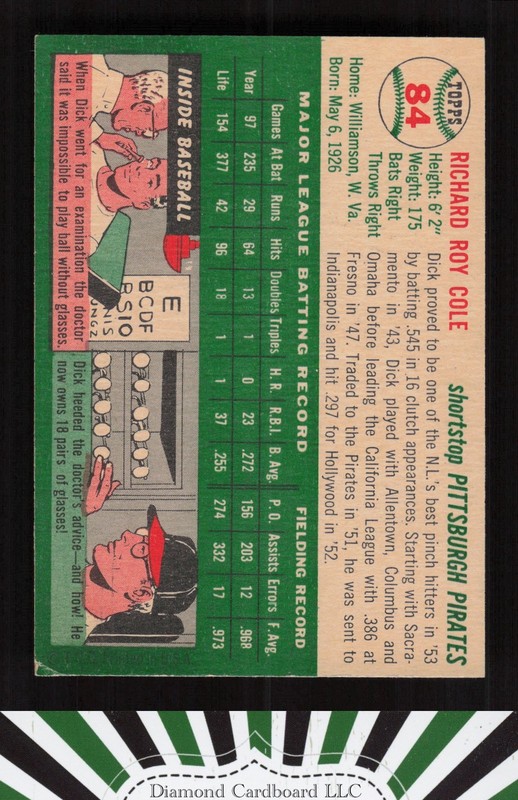 1954 Topps #84 Dick Cole VGEX b, back