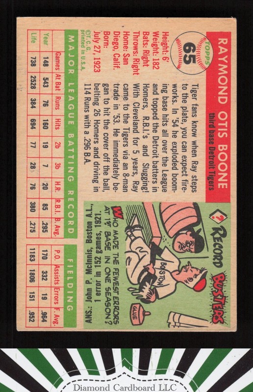 1955 Topps #65 Ray Boone VGEX g, back