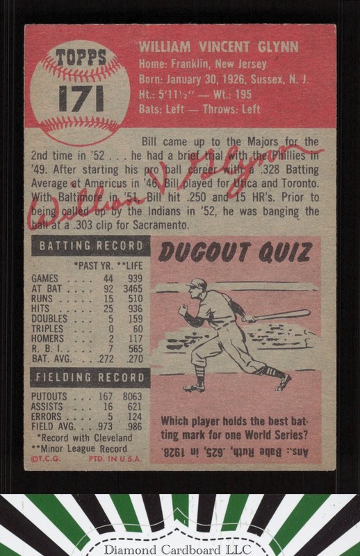 1953 Topps #171 Bill Glynn EX+ h, back