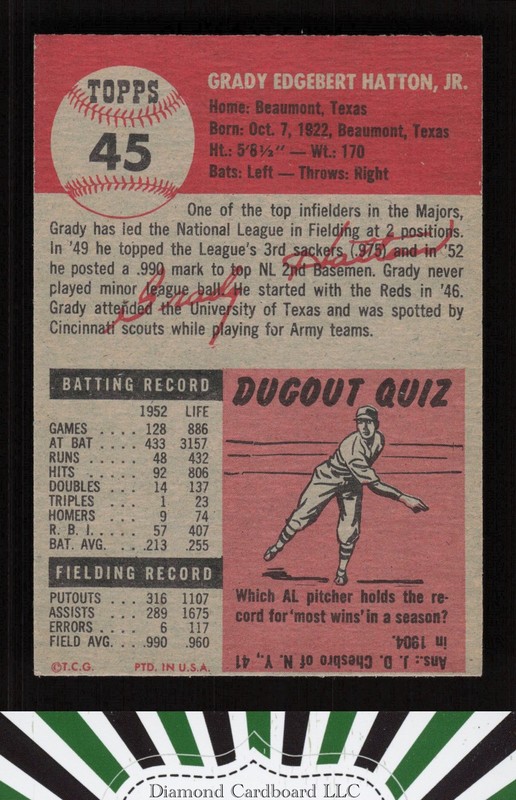 1953 Topps #45 Grady Hatton EXMT g, back