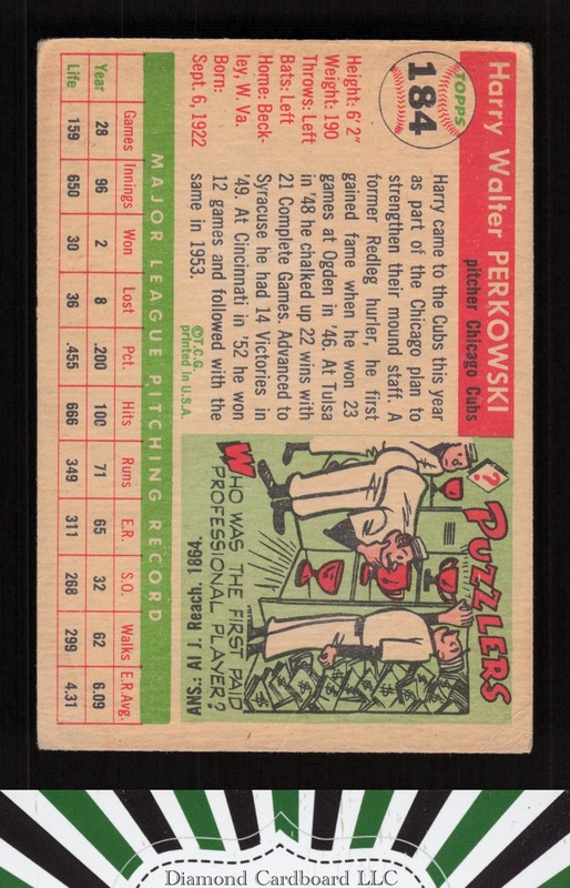 1955 Topps #184 Harry Perkowski GD c, back