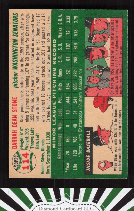 1954 Topps #114 Dean Stone GD+ g, back