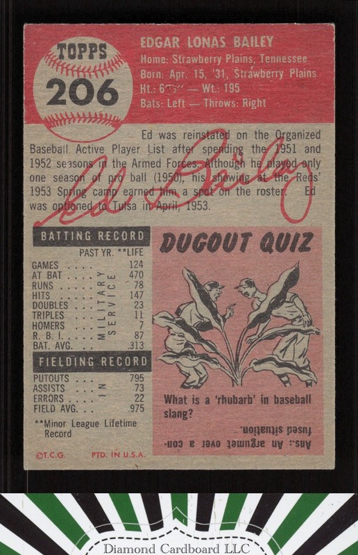 1953 Topps #206 Ed Bailey VGEX h, back