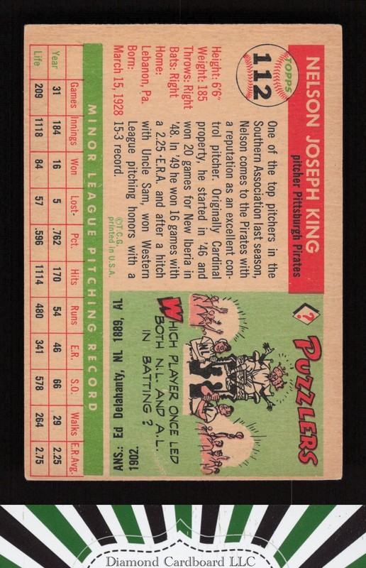 1955 Topps #112 Nelson King VGEX e, back