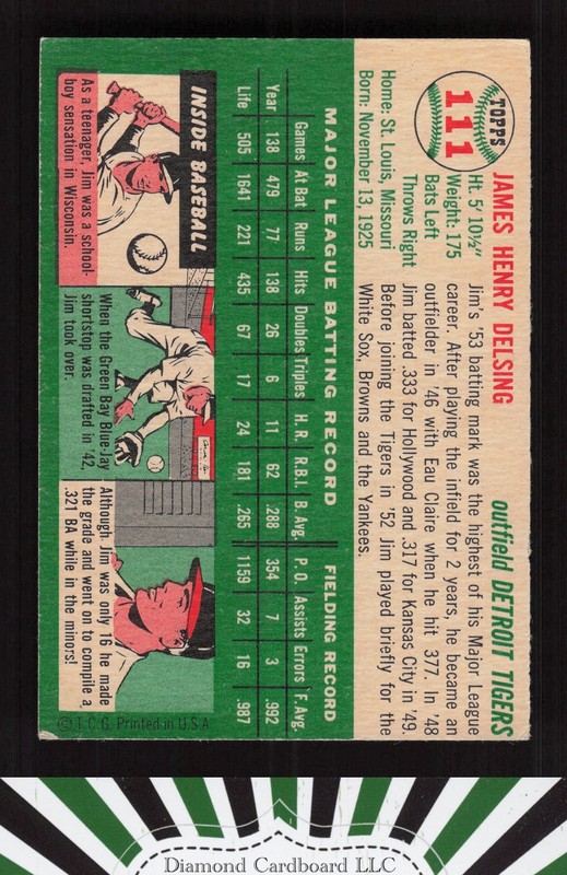 1954 Topps #111 Jim Delsing VG+ k, back