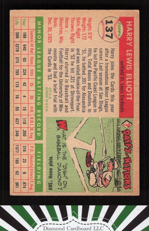 1955 Topps #137 Harry Elliott VG+ c, back