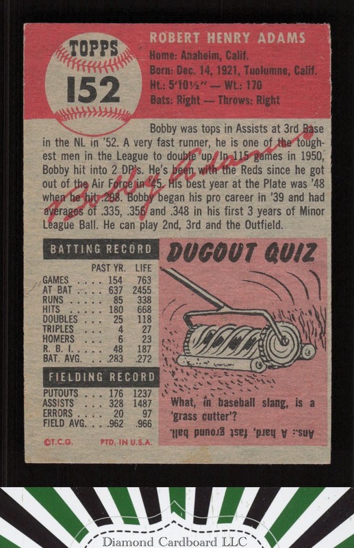 1953 Topps #152 Bobby Adams : Bio uses black text VG g, back