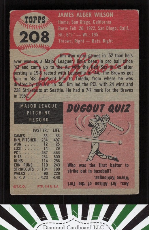 1953 Topps #208 Jim Wilson VG+ [CENTERED] c, back