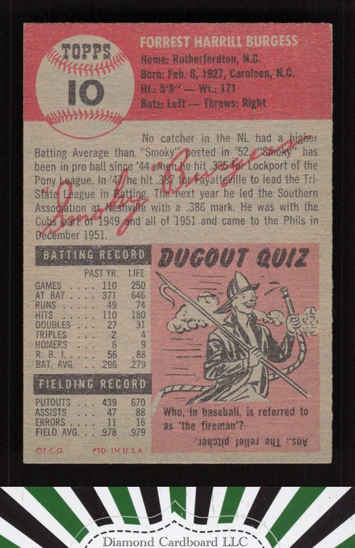 1953 Topps #10b Smoky Burgess Black Text EXMT+ b, back