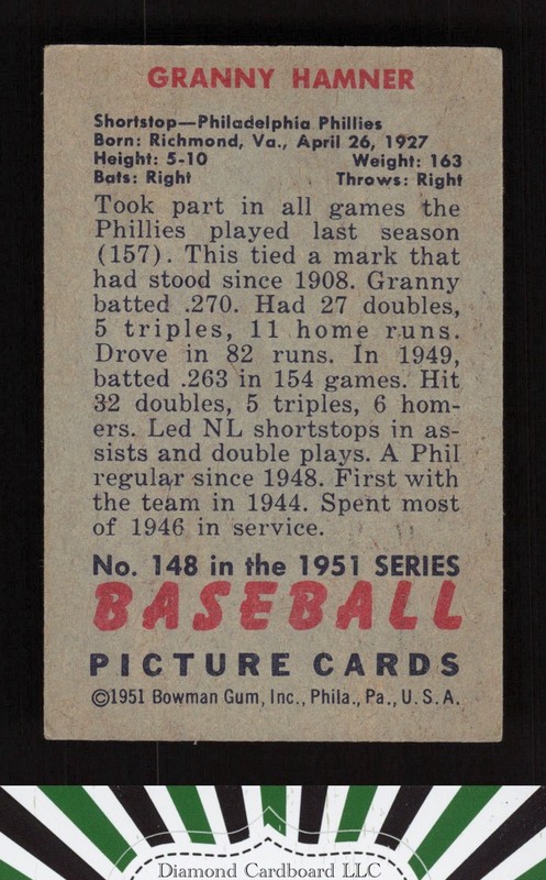 1951 Bowman #148 Granny Hamner VGEX, back