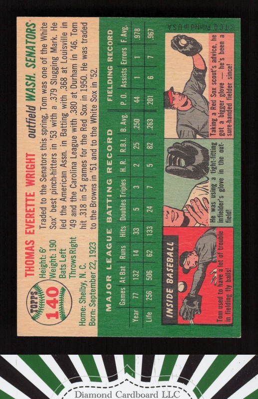 1954 Topps #140 Tom Wright EXMT f, back