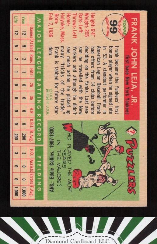 1955 Topps #99 Frank Leja VGEX f, back