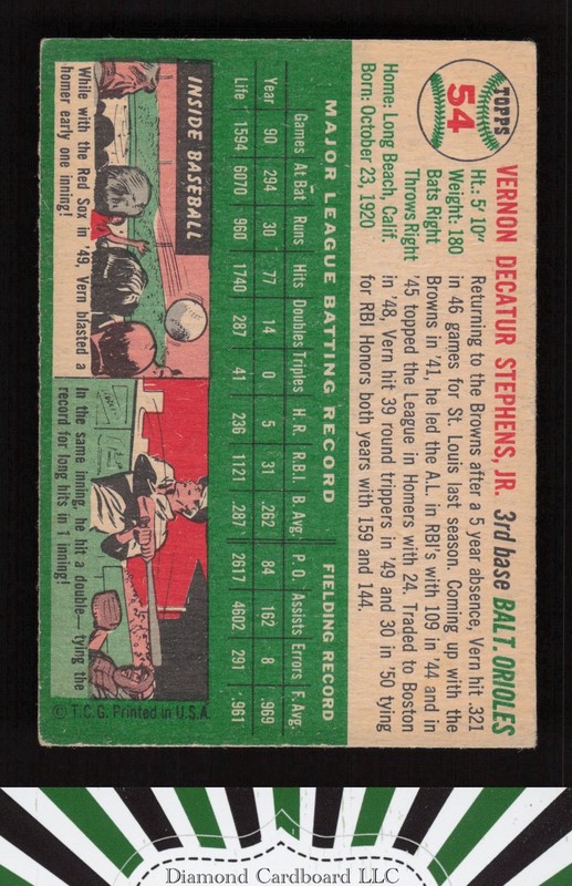 1954 Topps #54 Vern Stephens VG c, back