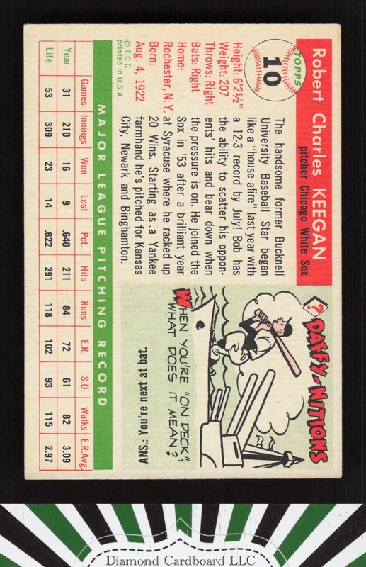 1955 Topps #10 Bob Keegan EX m, back