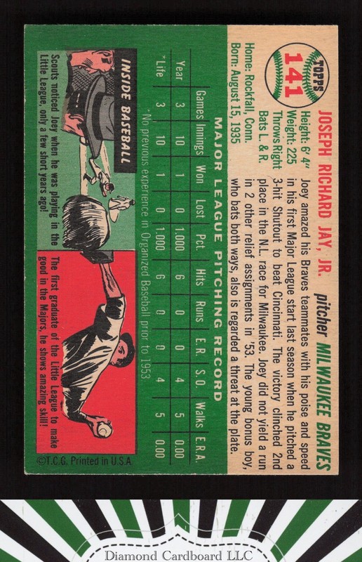 1954 Topps #141 Joe Jay VGEX m, back
