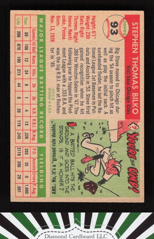 1955 Topps #93 Steve Bilko EX [NICELY CENTERED] f, back