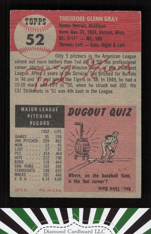 1953 Topps #52 Ted Gray FR [GREAT EYE APPEAL] a, back