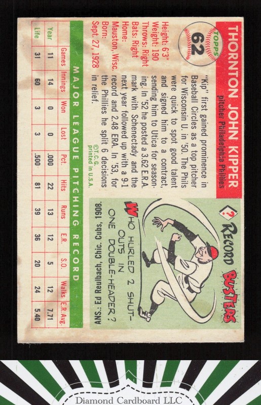 1955 Topps #62 Thornton Kipper GD f, back