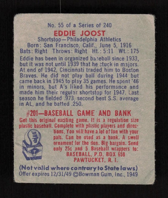 1949 Bowman #55 Eddie Joost GD, back