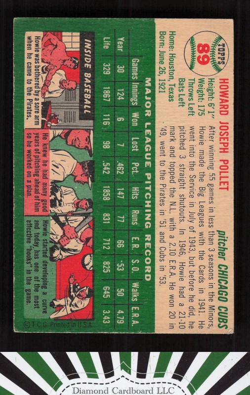1954 Topps #89 Howie Pollet VGEX b, back