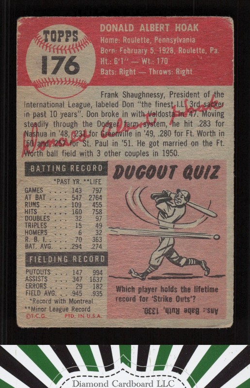 1953 Topps #176 Don Hoak FR a, back