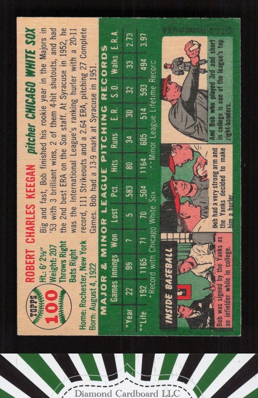 1954 Topps #100 Bob Keegan EX l, back