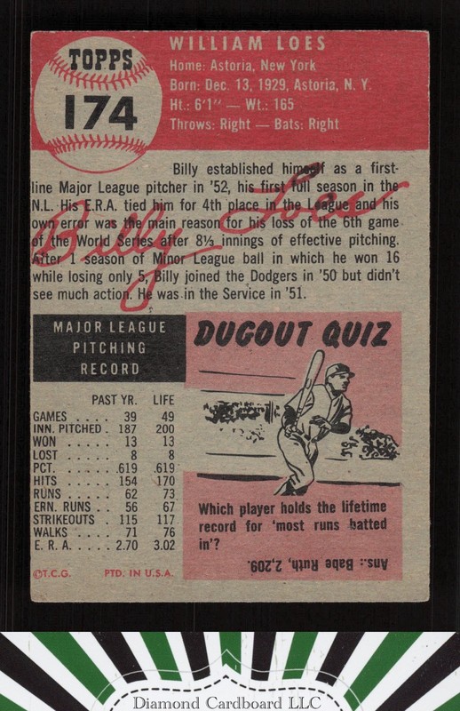 1953 Topps #174 Billy Loes VGEX c, back
