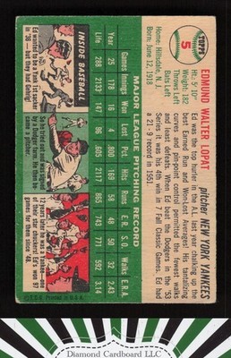 1954 Topps #5 Ed Lopat GD b, back