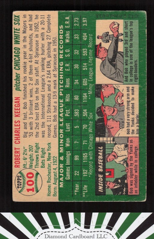 1954 Topps #100 Bob Keegan VG b, back