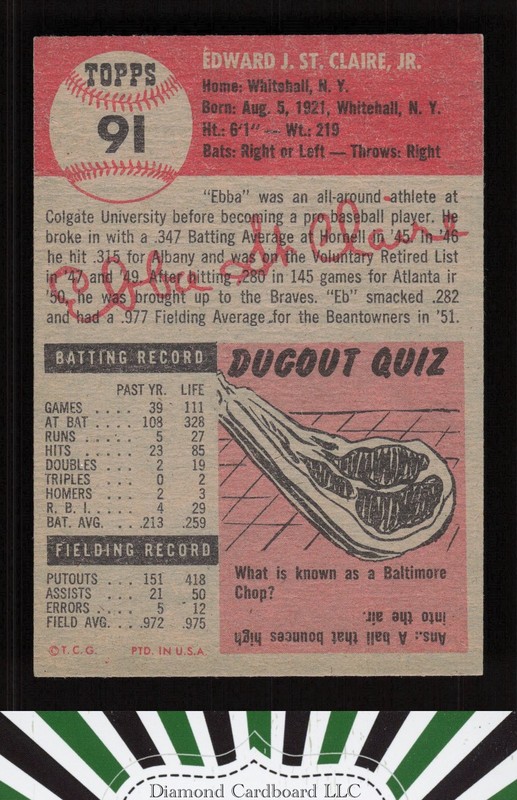 1953 Topps #91 Ebba St. Claire : Bio uses black text EXMT h, back