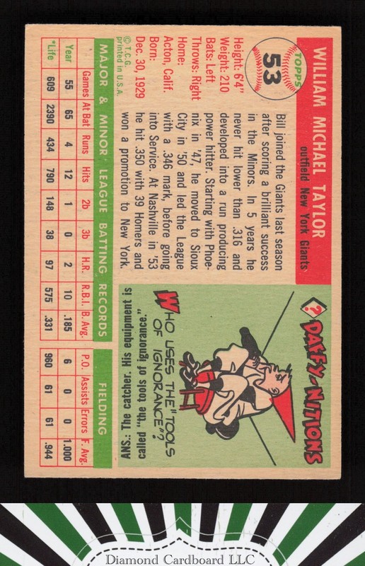1955 Topps #53 Bill Taylor EX+ a, back