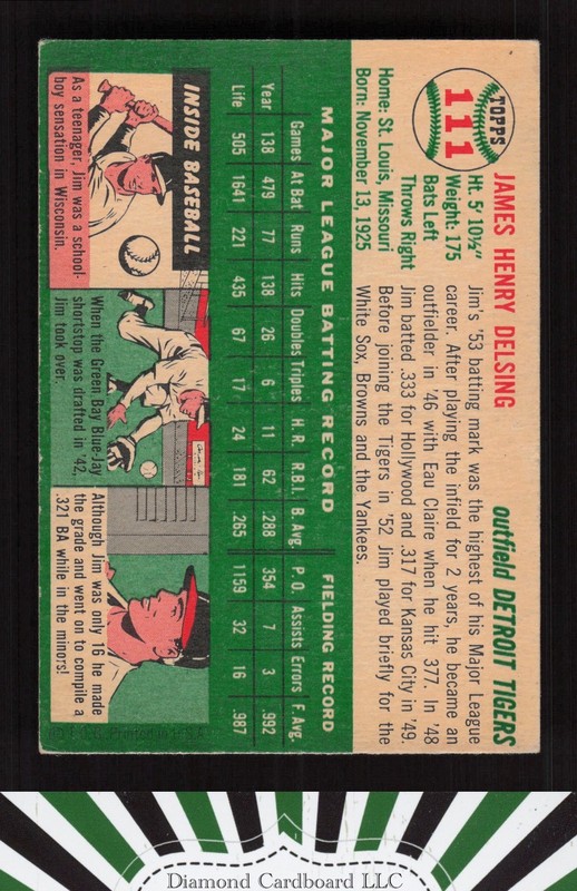 1954 Topps #111 Jim Delsing VG+ h, back