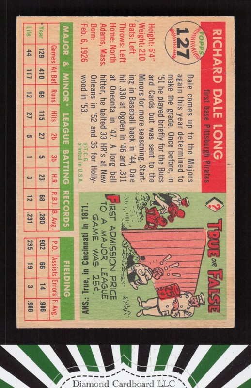 1955 Topps #127 Dale Long EXMT r, back