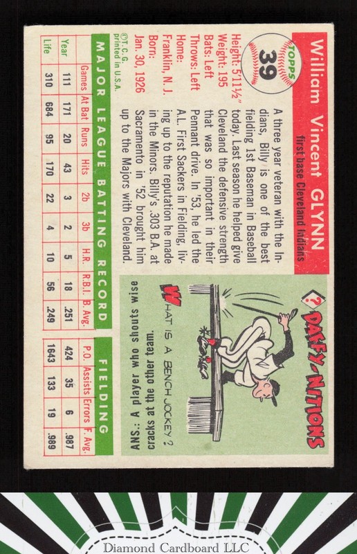 1955 Topps #39 Bill Glynn VG d, back