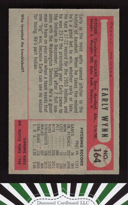 1954 Bowman #164 Early Wynn EX+ d, back